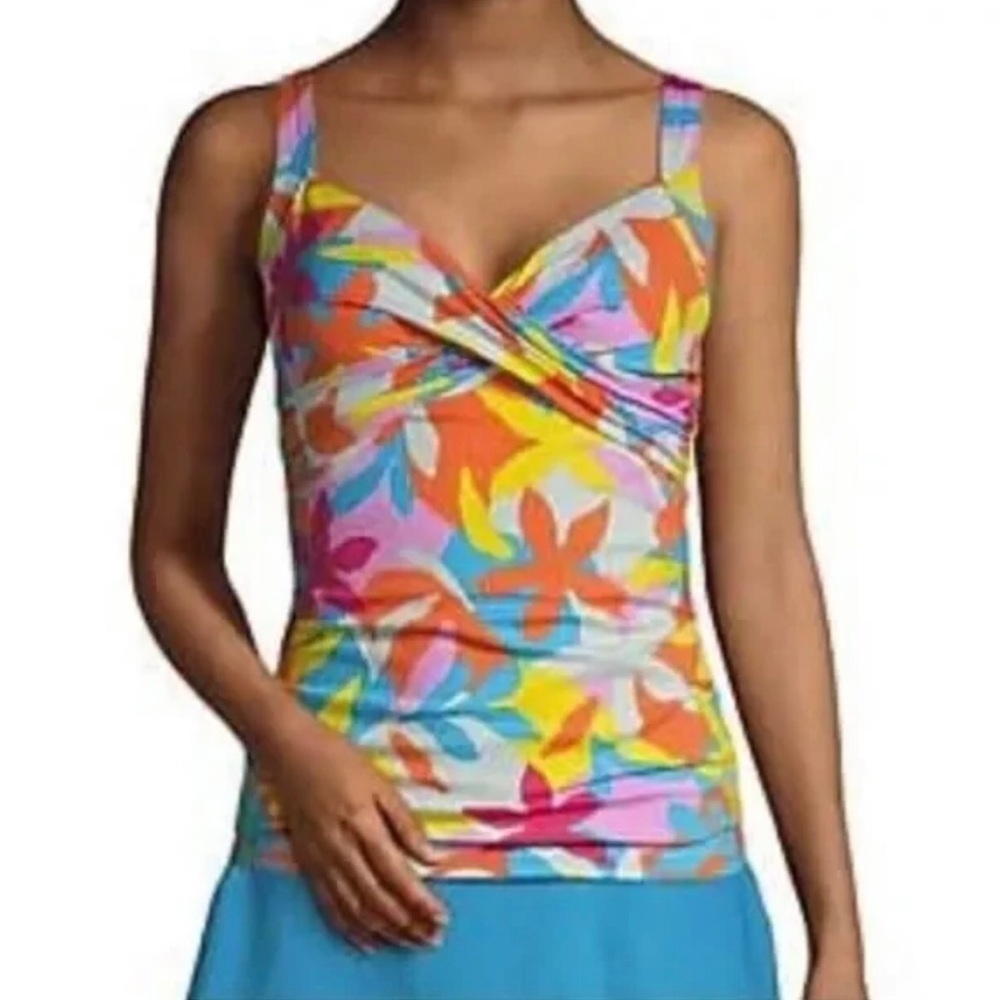 Lands End Women’s Wrap Tankini Top Underwire Colorful Size 18W Plus Beach Floral